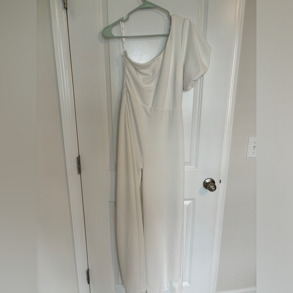 Cheerful Captivation White One-Shoulder Wide-Leg Jumpsuit - Picture 4 of 5